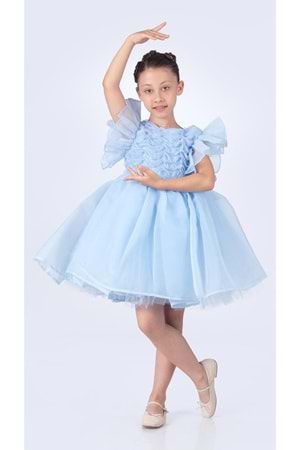 Maronia Kız Çocuk Prenses Model Abiye Elbise - Mavi M00746