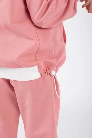 Kız Çocuk Kanguru Cepli Beli Lastik Detaylı Günlük Eşofman Takımı M00754