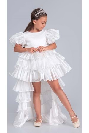 Kız Çocuk Eklenebilir Kuyruk Detaylı, Taçlı Aspendos Abiye Elbise M00758