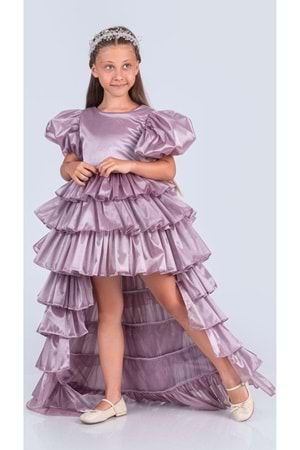 Kız Çocuk Eklenebilir Kuyruk Detaylı, Taçlı Aspendos Abiye Elbise M00758