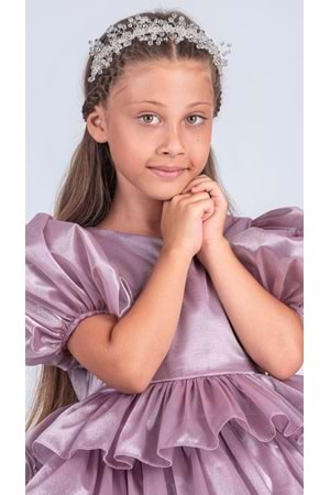 Kız Çocuk Eklenebilir Kuyruk Detaylı, Taçlı Aspendos Abiye Elbise M00758