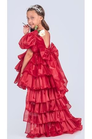 Kız Çocuk Eklenebilir Kuyruk Detaylı, Taçlı Aspendos Abiye Elbise M00758