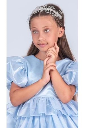 Kız Çocuk Eklenebilir Kuyruk Detaylı, Taçlı Aspendos Abiye Elbise M00758