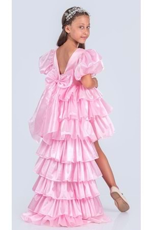 Kız Çocuk Eklenebilir Kuyruk Detaylı, Taçlı Aspendos Abiye Elbise M00758