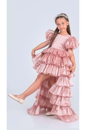 Kız Çocuk Eklenebilir Kuyruk Detaylı, Taçlı Aspendos Abiye Elbise M00758