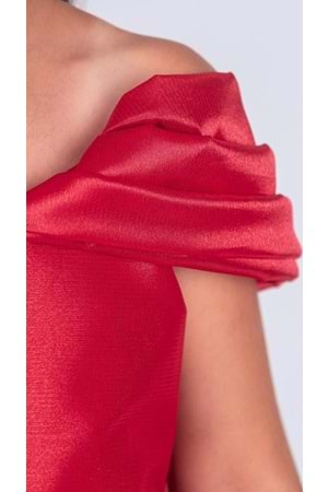 Kız Çocuk Düşük Omuz Detaylı Işıltılı Prenses Elbisesi M00760