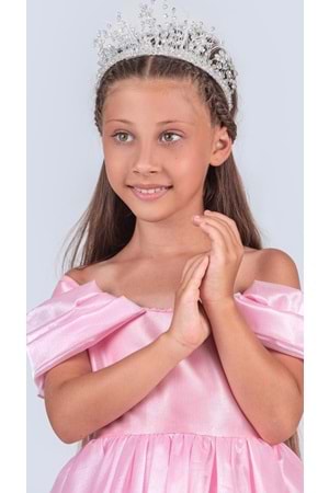 Kız Çocuk Düşük Omuz Detaylı Işıltılı Prenses Elbisesi M00760