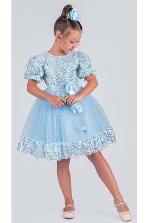 Kız Çocuk Etek Ucu Pullu Venna Abiye Elbise M00761