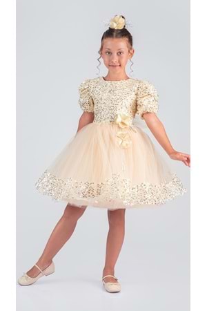 Kız Çocuk Etek Ucu Pullu Venna Abiye Elbise M00761