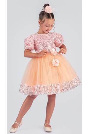 Kız Çocuk Etek Ucu Pullu Venna Abiye Elbise M00761