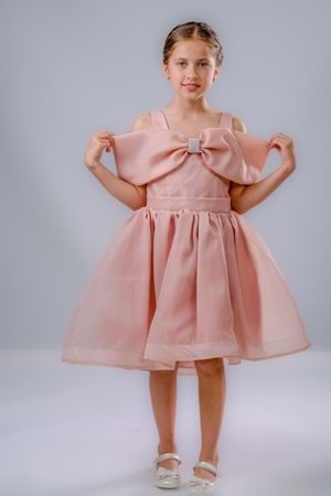 Kız Çocuk Taş Fiyonklu İsalon Elbise M00763