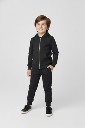 Erkek Çocuk Fermuar Kapamalı Kapüşonlu Mevsimlik Eşofman Takımı M00765