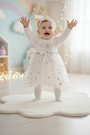 Kız Bebek Tütü Varaklı Saç Bantlı Elbise M00766