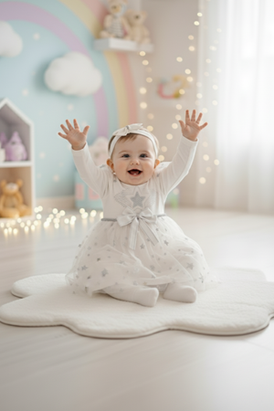 Kız Bebek Tütü Varaklı Saç Bantlı Elbise M00766