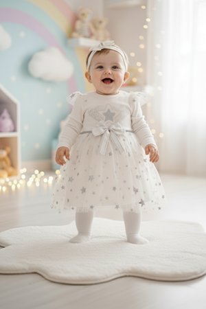 Kız Bebek Tütü Varaklı Saç Bantlı Elbise M00766