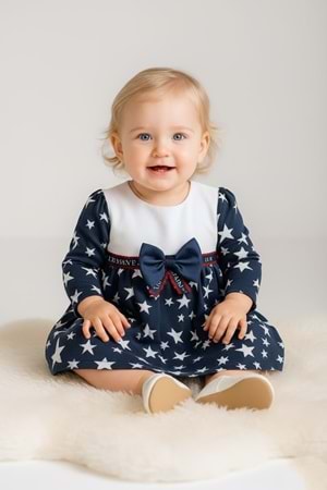 Yıldız Desen Kız Bebek Günlük Elbise M00769