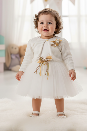 Triko Bolerolu Kız Bebek Elbise M00770