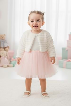 Pelüş Bolerolu Kız Bebek Elbise M00771