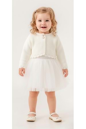 Triko Bolerolu Kız Bebek Elbise M00772