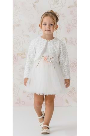 Triko Bolerolu Bel Çiçekli Kız Bebek Elbise M00773