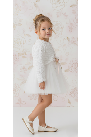 Triko Bolerolu Bel Çiçekli Kız Bebek Elbise M00773