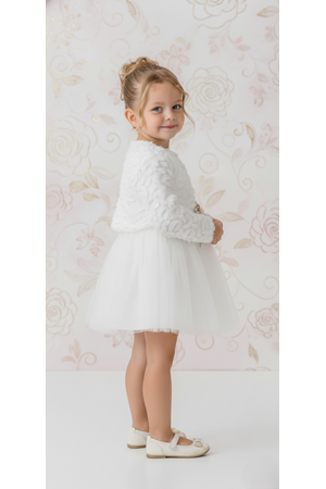 Triko Bolerolu Bel Çiçekli Kız Bebek Elbise M00773