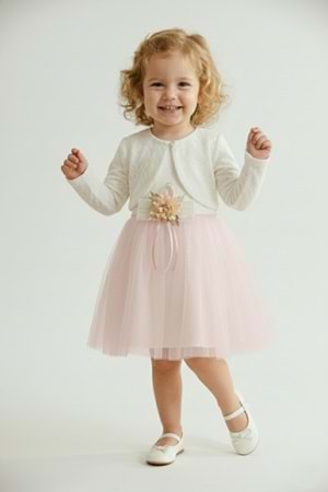 Triko Bolerolu Bel Çiçekli Kız Bebek Elbise M00773