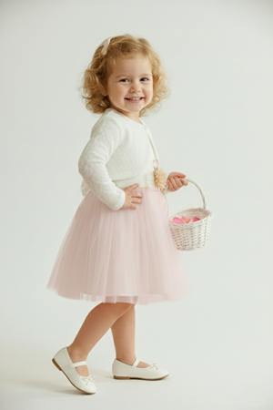 Triko Bolerolu Bel Çiçekli Kız Bebek Elbise M00773