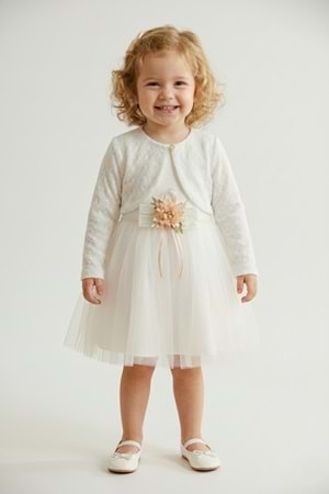 Triko Bolerolu Bel Çiçekli Kız Bebek Elbise M00773