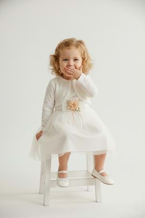 Triko Bolerolu Bel Çiçekli Kız Bebek Elbise M00773