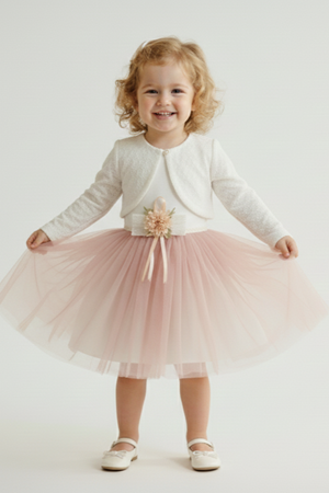 Triko Bolerolu Bel Çiçekli Kız Bebek Elbise M00773