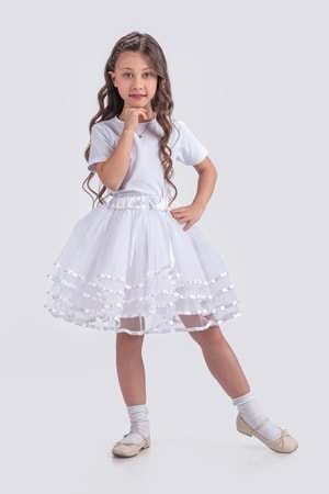 Kız Çocuk Kat Kat Parlak Şeritli Fiyonklu Tütü Etek M00781