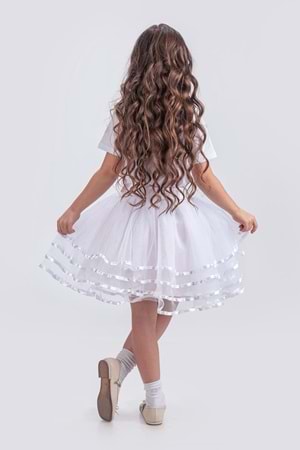 Kız Çocuk Kat Kat Parlak Şeritli Fiyonklu Tütü Etek M00781