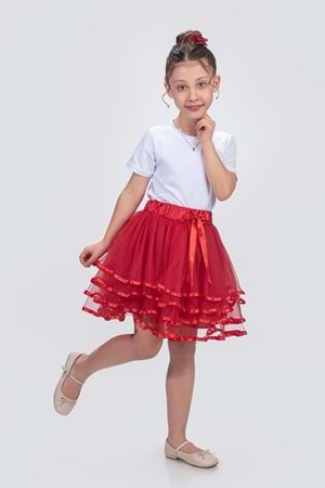 Kız Çocuk Kat Kat Parlak Şeritli Fiyonklu Tütü Etek M00781