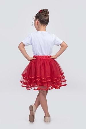 Kız Çocuk Kat Kat Parlak Şeritli Fiyonklu Tütü Etek M00781