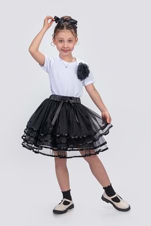 Kız Çocuk Kat Kat Parlak Şeritli Fiyonklu Tütü Etek M00781