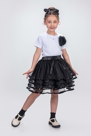 Kız Çocuk Kat Kat Parlak Şeritli Fiyonklu Tütü Etek M00781