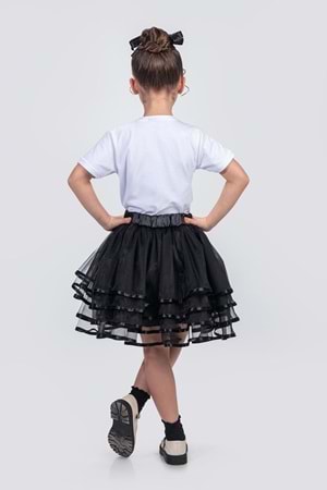 Kız Çocuk Kat Kat Parlak Şeritli Fiyonklu Tütü Etek M00781