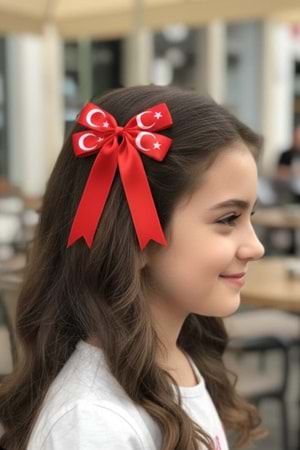 Türk Bayraklı Kırmızı Fiyonk Saç Tokası M00784