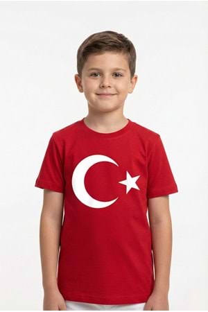 Türk Bayrağı Baskılı 23 Nisan Tören Tişörtü - Çocuk Kısa Kollu Pamuklu Penye M00791