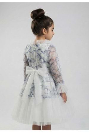 Kız Çocuk İspanyol Kol Tül Detaylı Kabarık Etekli Özel Gün Düğün Elbisesi M00793