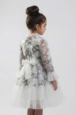 Kız Çocuk İspanyol Kol Tül Detaylı Kabarık Etekli Özel Gün Düğün Elbisesi M00793