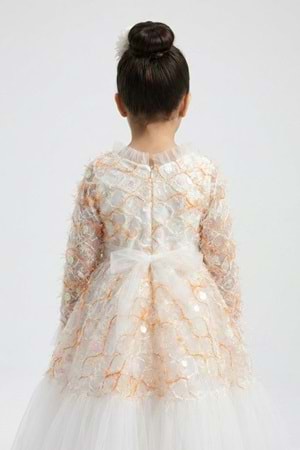 Kız Çocuk İspanyol Kol Tül Detaylı Kabarık Etekli Özel Gün Düğün Elbisesi M00793