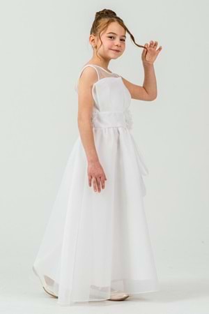 Kız Çocuk Organze Tül Çiçek ve Fiyonk Detaylı Gipe Sırtlı Prenses Abiye Elbise M00800