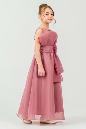 Kız Çocuk Organze Tül Çiçek ve Fiyonk Detaylı Gipe Sırtlı Prenses Abiye Elbise M00800