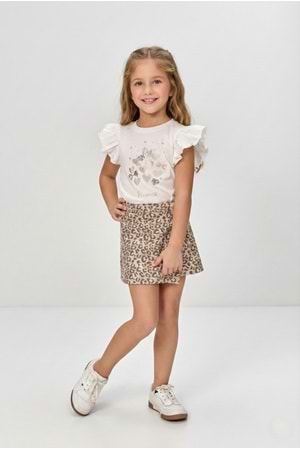 Kız Çocuk Leopar Şort Etek & Fırfırlı Tişört 2li Tarz Kombin M00801