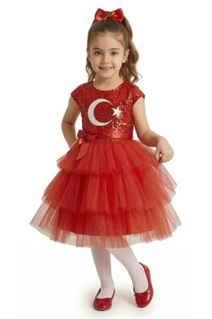 Ay Yıldız Motifli Kız Çocuk 23 Nisan Elbisesi M00813