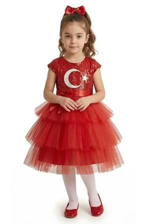 Ay Yıldız Motifli Kız Çocuk 23 Nisan Elbisesi M00813