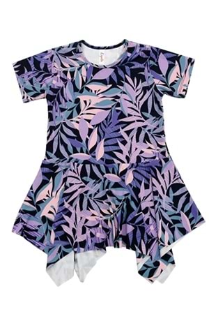 Kız Çocuk Desenli Mayo Takımı - Bone ve Şort Dahil Üçlü Deniz ve Havuz Mayosu M00814