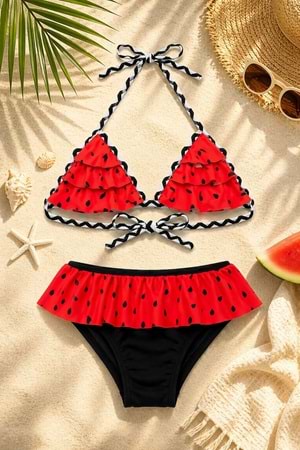 Kız Çocuk Desenli Mayo Deniz ve Havuz Bikini Takımı M00815